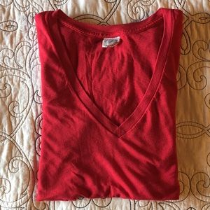 Red V-neck tee